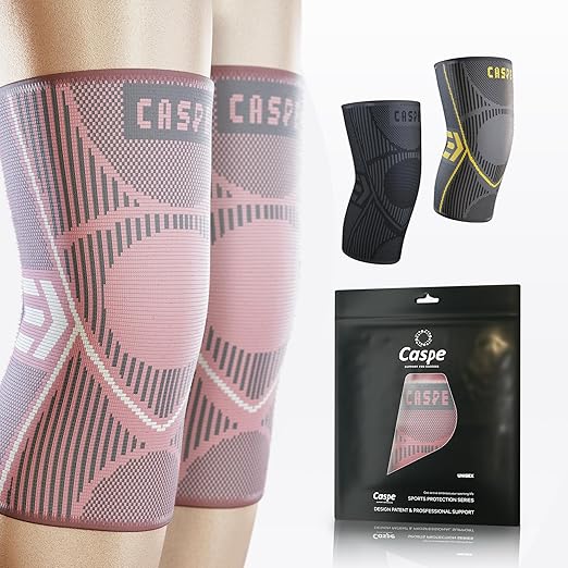 Caspe 2 Pack Knee Compression Sleeve – Knee Brace for Women & Men, Support for Running, Gym, Sports, Mild Arthritis, Pain Relief, Training, Daily Use, Workout (Pink, Medium)