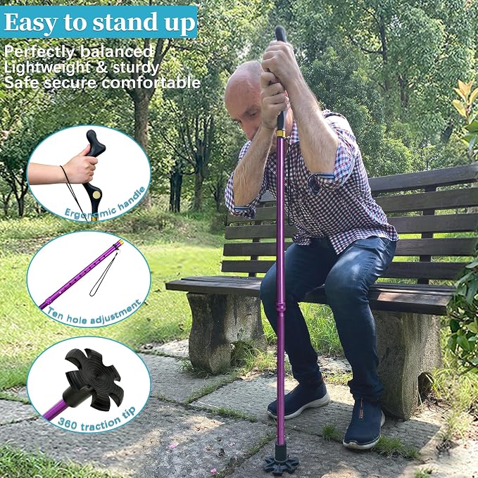 Walking Cane Foldable for Men & Women Seniors for Balance,Self Standing Folding,Height Adjustable Anti-Slip Lightweight Alloy Walking Stick for Travel Mobility Aid