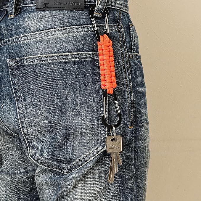 BRAVESHINE Paracord Keychain Carabiner Clip | D Ring Hanger Lanyard Hook | 7.3inch Long | for Stroller, Water Bottle, Key, Backpacks, Men, Women, Luggage, Car Seat Headrest, Fence, Bag Charms