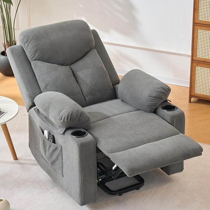 Power Lift Recliner Chair for Elderly with Massage, Electric Lift Chair with Remote, Cup Holders,USB & Type-C Ports for Living Room, L9913 (Dark Grey)