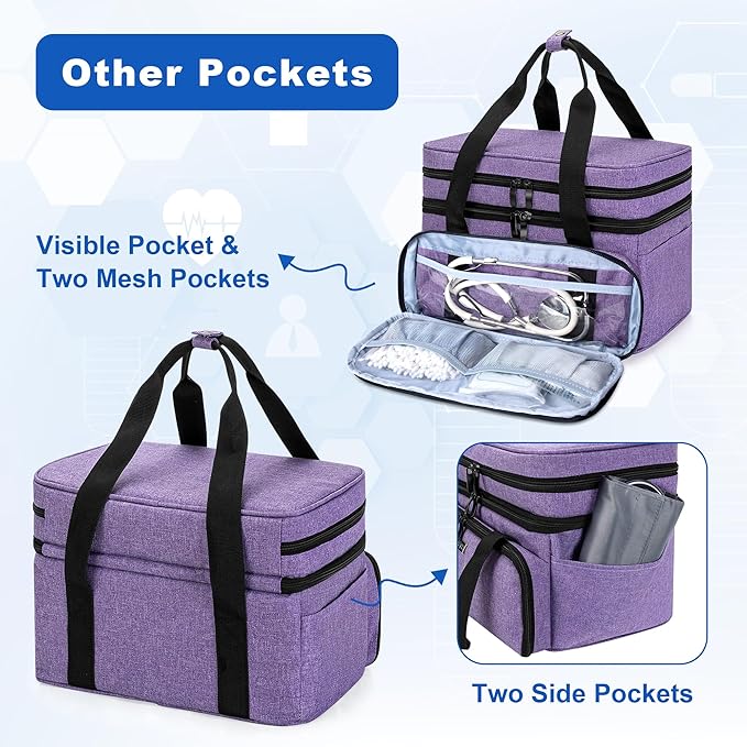 BAFASO Double Layer Medicine Bag with 2 Detachable Pouches, Purple | Pill Bottle Organizer for Travel and Daily Use (Bag ONLY)