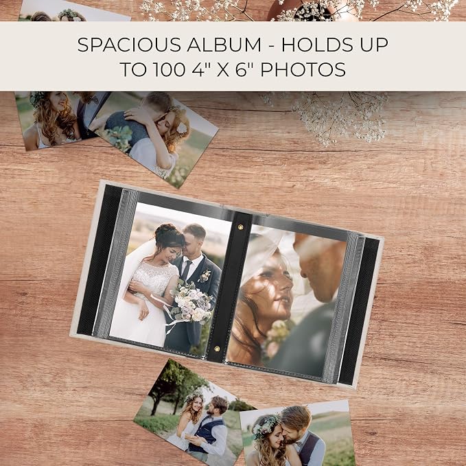 Beautiful Linen Photo Album For 4x6 Photos - Safely Holds Up To 100 Pictures of Unique Memories - The Perfect Large Photo Book To Store All Pictures of Treasured Family, Baby or Wedding Moments