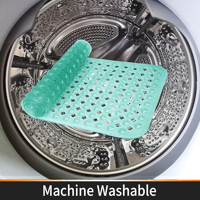 Yimobra Bathtub Mat Non Slip, Super Strong Suction Cups, 27.5"x15.5" Long Shower Mat with Drain Holes, Machine Washable Fast Draining Bath Mats, Bathroom Essentials,Clear Green