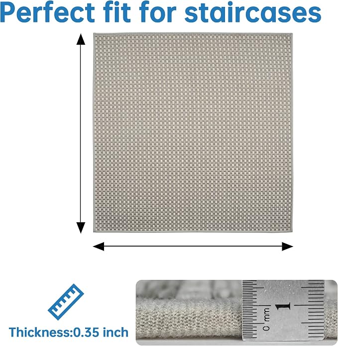 Chenille Stair Treads for Wooden Steps 31"x31", Ultra Soft Non-Slip Carpet Stair Runners Indoor, Peel and Stick Self-Adhesive Step Rugs for Kids & Dogs, Machine Washable, Gray