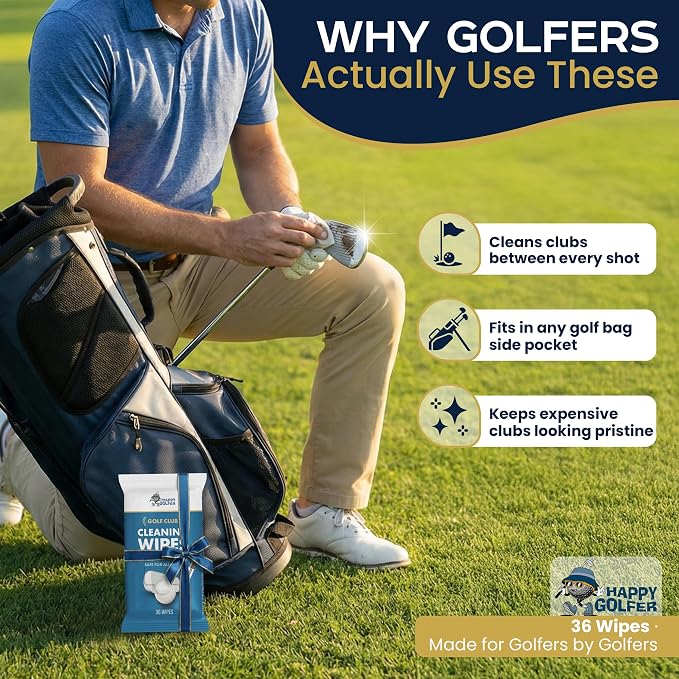 Happy Golfer Golf Gifts for Men | Golf Club Cleaning & Polishing Wipes (36 Pack) | Premium Golf Accessories for Men | Gifts for Golfers