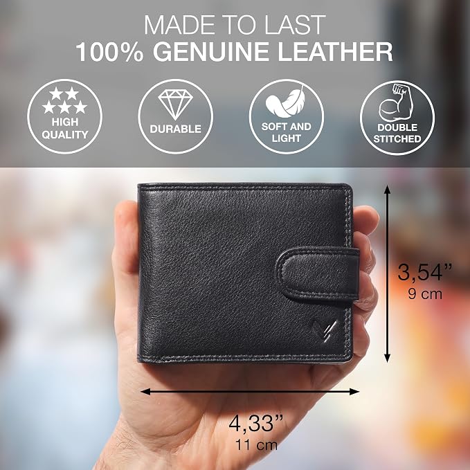 Soft Leather Wallet for Men, Genuine Bifold with Zipper Coin Pocket | Holds Bills, Credit Cards, Coins – RFID Blocking – Stylish, Durable & Practical Leather Wallet for Men