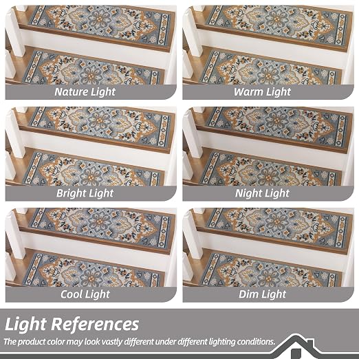 BEQHAUSE Stair Treads for Wooden Steps, 8"X30", 15pcs, Grey/Orange | Non-Slip Machine Washable Carpet Stair Treads, TPE Backing, 100% Polyester, Soft Indoor Stair Runner for Kids Elders and Pets