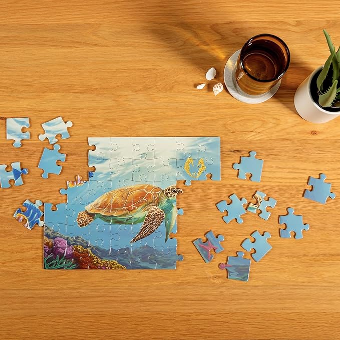 Large Piece Jigsaw Puzzle – Easy & Colorful, Dementia & Memory Activities for Seniors, Elderly Gifts, 48 Pieces, Aquamarine