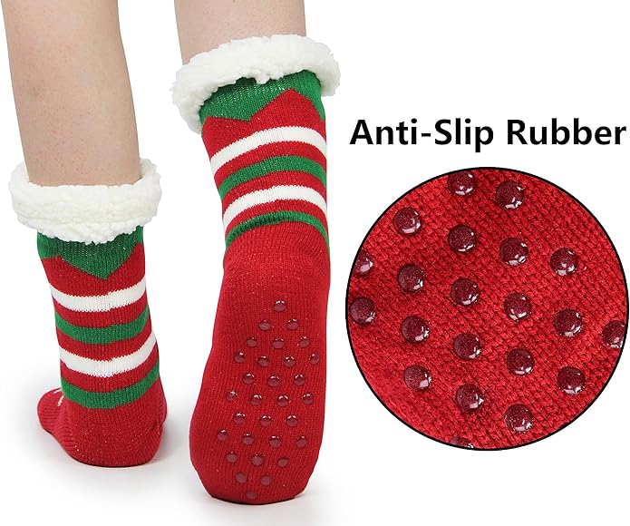 BenSorts Women Winter Thick Slipper Socks with Grippers Non Slip Warm Fuzzy Socks Christmas Gifts
