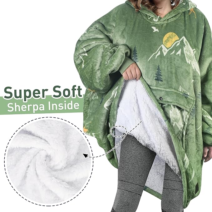Catalonia Oversized Blanket Hoodie Sweatshirt, Wearable Sherpa Lounging Pullover for Adults Women Men