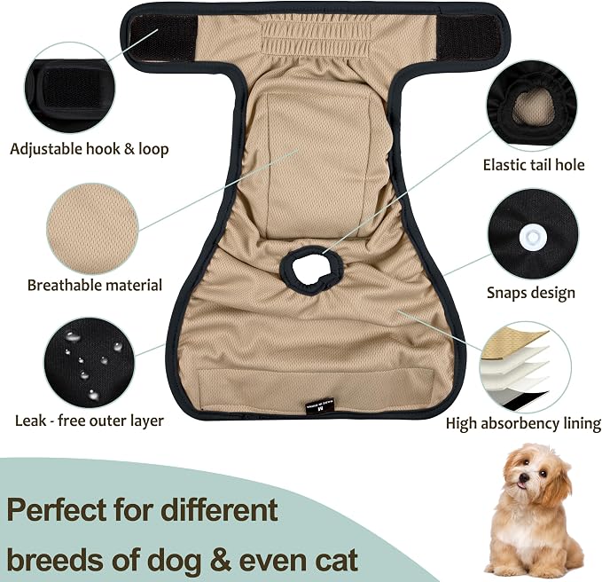 Washable Female Dog Diapers - Premium Reusable Diapers for Doggie in Heat - Highly Absorbent Dog Diapers Female for Pet Incontinence with Adjustable Snaps(Black, L)