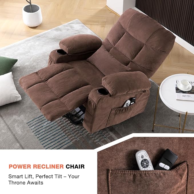 MAHOMICO Power Lift Recliner Chair for Elderly with Vibration Massage and Lumbar Heating,Electric Lift Recliner Single Sofa with Side Pocket,Two Cup Holders and USB Charge Port for Living Room