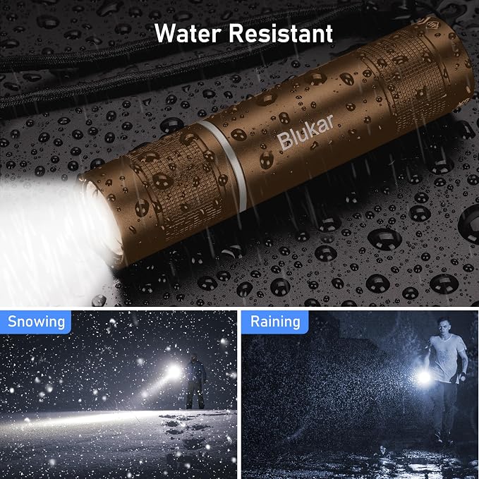 Blukar Rechargeable Flashlight, High Lumens Flashlight, Super Bright Small LED Flash Light- Zoomable, Adjustable Brightness, Long Lasting for Camping, Outdoors and Home Emergency-Brown