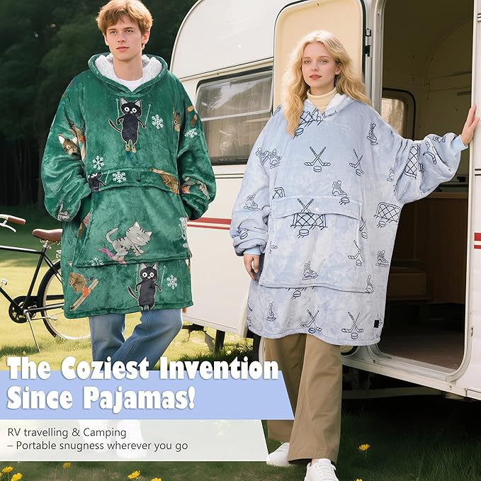 Catalonia Oversized Blanket Hoodie Sweatshirt, Wearable Sherpa Lounging Pullover for Adults Women Men