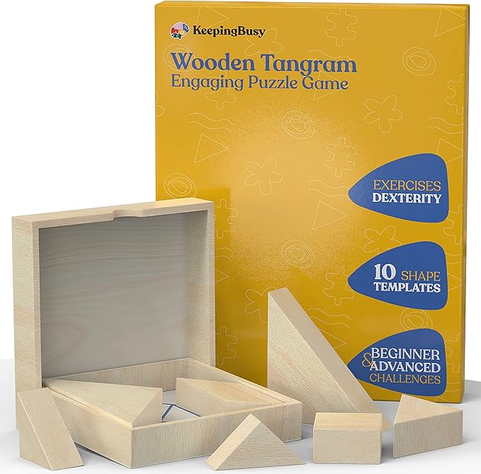 Keeping Busy Tangram Dementia Activities for Seniors | Alzheimer Products for Elderly Patients | Fun Memory Game Toy & Cognitive Brain Puzzle for Senior Citizens w/Memory Loss or Alzheimers