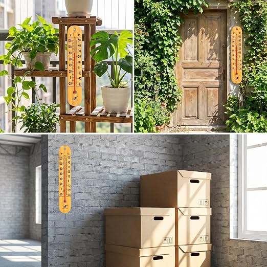 Large 10.5 Inch Vertical Wooden Thermometer | Indoor & Outdoor Use, -20°F to 120°F/-30°C to 50°C, Battery-Free, Weatherproof, Easy to Read & Ready to Hang