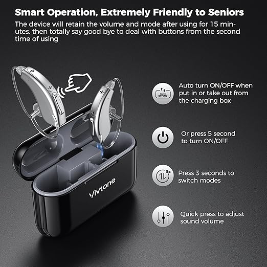 Rechargeable Hearing Aids for Seniors Adults, Advanced Multi Channel Digital BTE Hearing Assist, with Recycle Charging Case for 125 Hrs Backup Power, Auto-On/Off, Pair, Lucid508