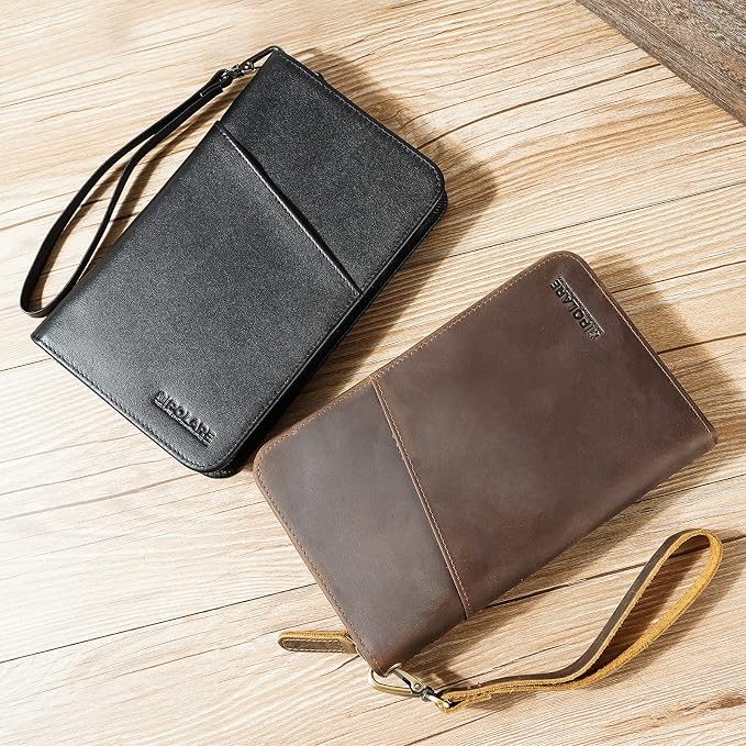 Polare Full Grain Leather Passport Holder Cover Case for Men and Women RFID Blocking Family Travel Wallet Holds 6 Passports (Black)
