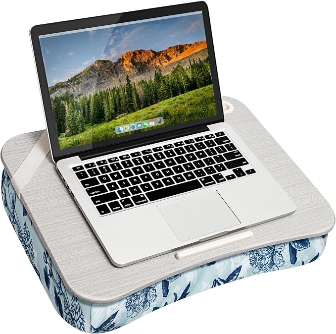 LAPGEAR Designer Lap Desk – Blue Blossoms, Fits 15.6” Laptops