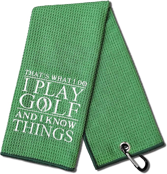 DYJYBMY That's What I Do I Play Green Golf Towel with Clip, Embroidered Golf Towel for Grandpa, Father's Day Retirement Gifts for Husband Dad Grandfather Uncle, Retro Golfing Accessories for Men