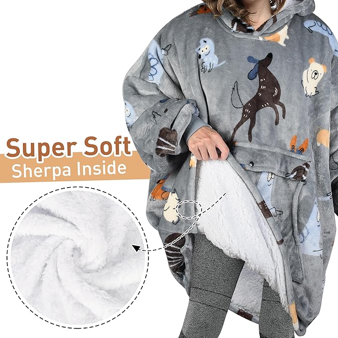 Catalonia Oversized Blanket Hoodie Sweatshirt, Wearable Sherpa Lounging Pullover for Adults Women Men