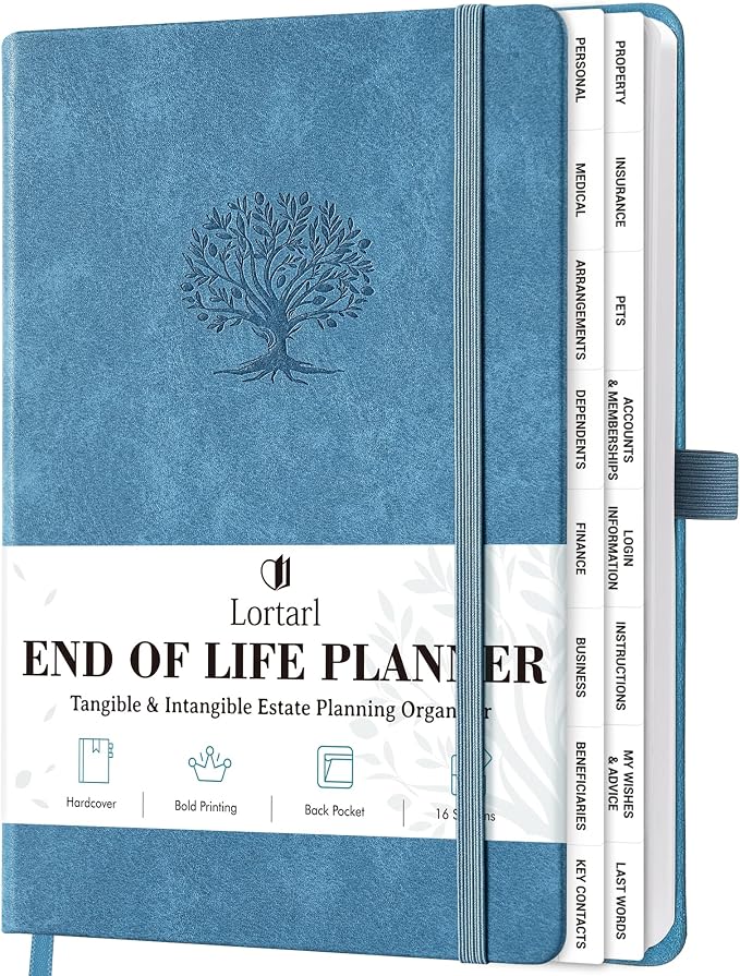 End of Life Planner - Estate Organizer & Final Arrangements Book, 8.5"x6.4" | I'm Dead Now What? All-in-One Guide to Ease the Burden for Your Family. Includes Large Print, Inner Pocket & Pen Loop,