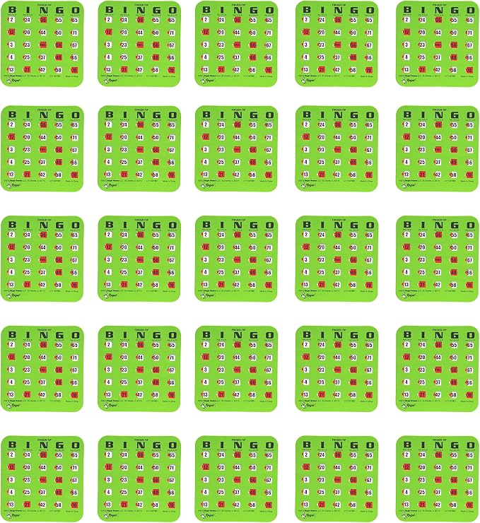 Regal Bingo Bulk Bingo Cards with Sliding Windows - Reusable Large Print Bingo Game Cards for Adults Large Group - 25 Pack, Green
