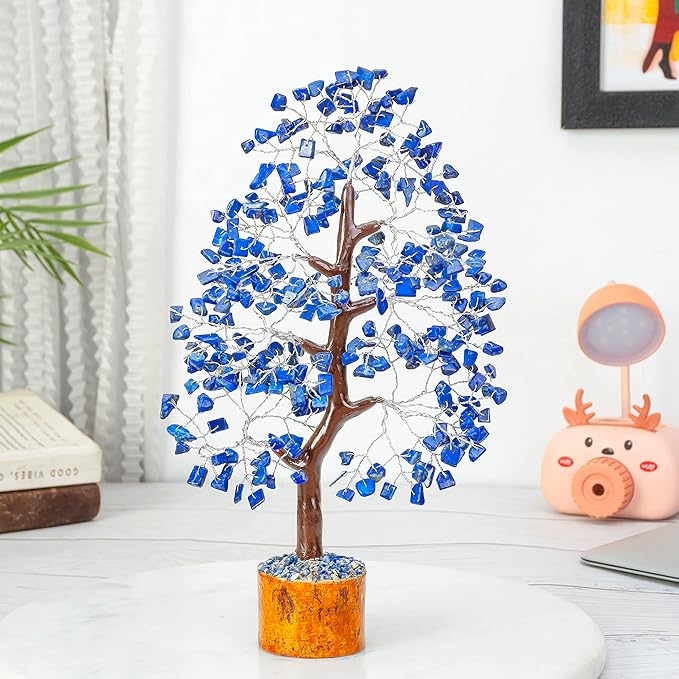 Lapis Lazuli Crystal Tree of Life healing crystals Spiritual Blue Shelf Decorations & Crystal Decor Feng Shui Table Decor Gifts for Men Dad & Boyfriend or Perfect Housewarming Home Accents Decor Gift