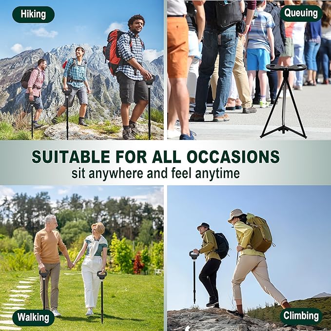 Adjustable Cane with Seat Folding Lightweight, Portable Cane Chair for Adults & Seniors, Walking Stick with Seat for Travel Hiking, with Cushion Carry Bag