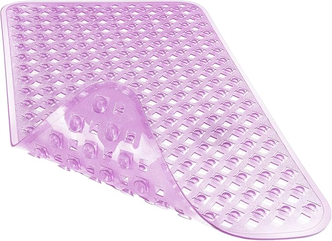 Yimobra Bathtub Mat Non Slip, Super Strong Suction Cups, 27.5"x15.5" Long Shower Mat with Drain Holes, Machine Washable Fast Draining Bath Mats, Bathroom Essentials,Clear Purple