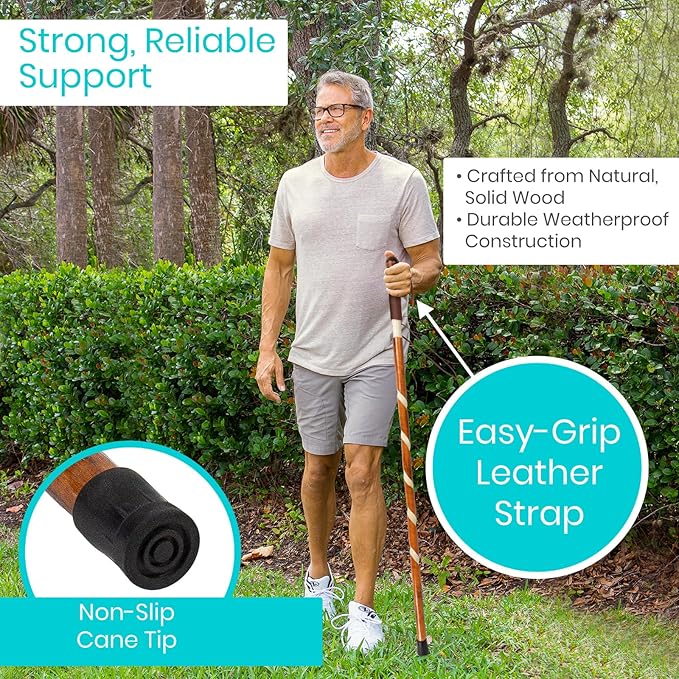 Vive Wooden Walking Stick - Willow Cane for Seniors Hiking & Balance - Heavy Duty Carved Twisted Wood Sticks for Men & Women - Stylish Support Pole for Outdoor Trekking & Weight Bearing