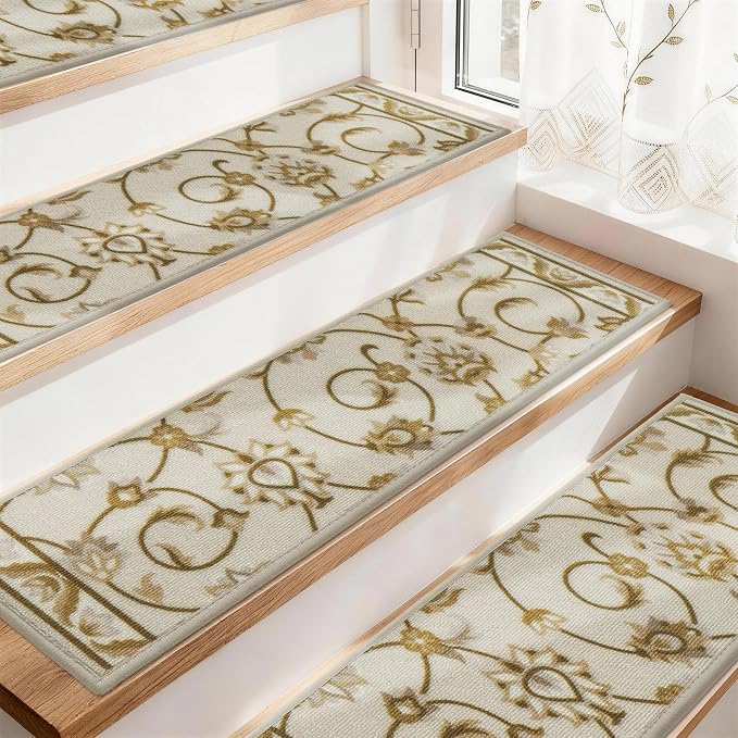 COSY HOMEER Stair Treads for Wooden Steps Non Slip Washable 8" X 30" 15pcs | Self Adhesive,Peel and Stick,Soft Carpet Stair Treads for Kids,Elder,Pet,Residue Free,Reusable Stair Runner,Multi-Surface Use