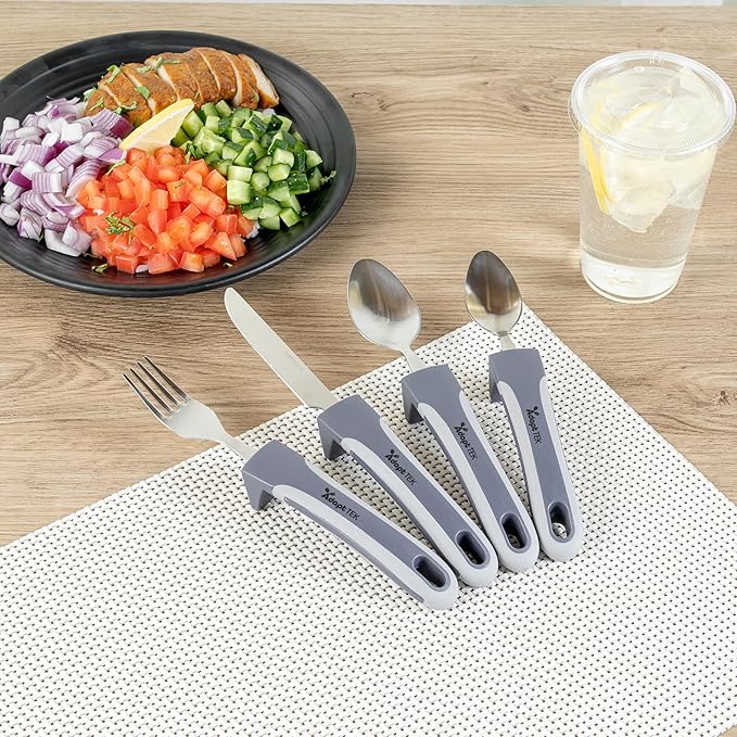Restaurantware Adaptive Utensils - 1 count Stainless Steel, 9.843 x 5.118 x 1.575 Inches, Ergonomic Eating Aids, Non-Slip Utensil Set for Arthritis, Secure Grip Design, Gray