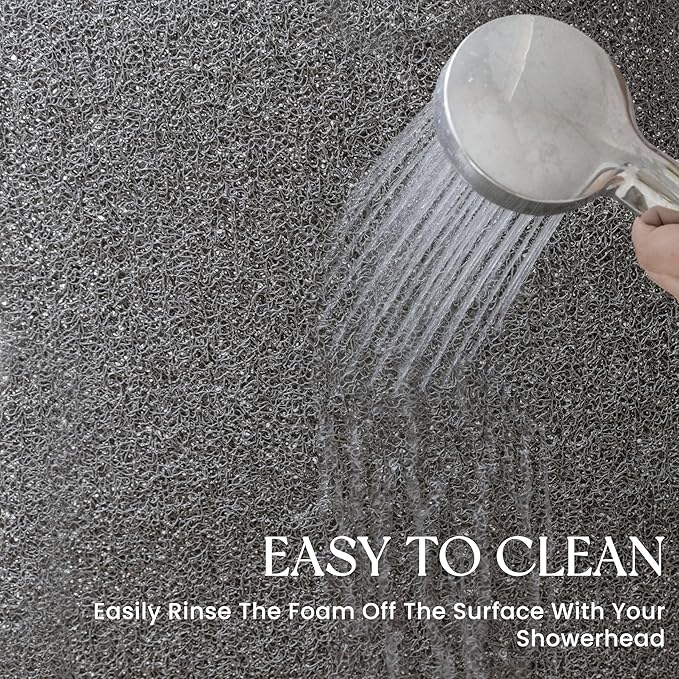 Bathtub Mat Non Slip, 32x20 Inch Shower Mats for Inside Shower, PVC Loofah Bathroom Mat Quick Dry with Drain Hole, Phthalate-Free Bath Mats for Shower Bathroom Tub and Wet Areas (Grey)