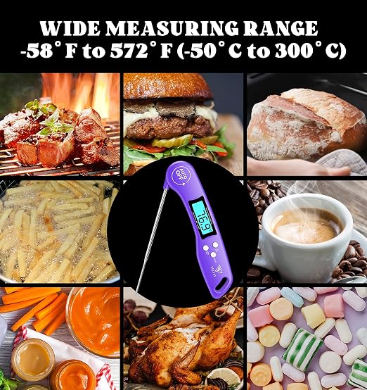 DOQAUS Meat Thermometer – Temperature Dial Thermometers for Cooking Backlight & Auto-Rotating Display, Kitchen Gadgets Essentials for BBQ Oven Grill Smoker Candy Purple