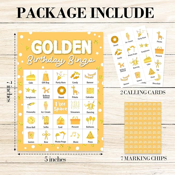 Birthday Bingo Game Cards, Golden Birthday Bingo Games for Adults, Birthday Bingo Cards Supplies, Birthday Party Decor Favors, Card Gifts for Friends Family Holiday, (Birthday)