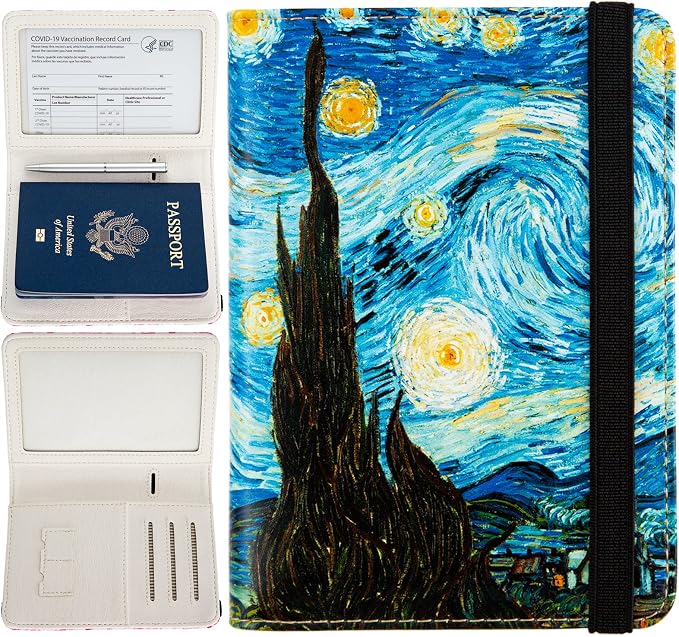 AIRMORS Passport Holder,Cute Passport Cover,Travel Wallet with Credit Card Slots Rfid passport Wallet Waterproof Documents Organizer Men(A Vincent van Gogh The Starry Night)