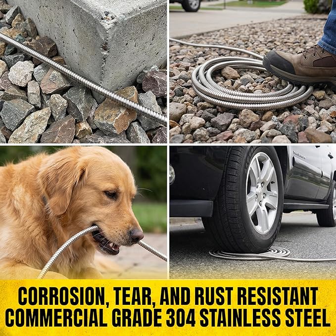 BIONIC STEEL 25 Ft Metal Garden Hose with Sprayer Nozzle | Non Kinking Design, Stainless Steel Heavy Duty Water Hose 25Ft x 5/8 in. Flexible & NON Expandable for Water Flow, 500 PSI