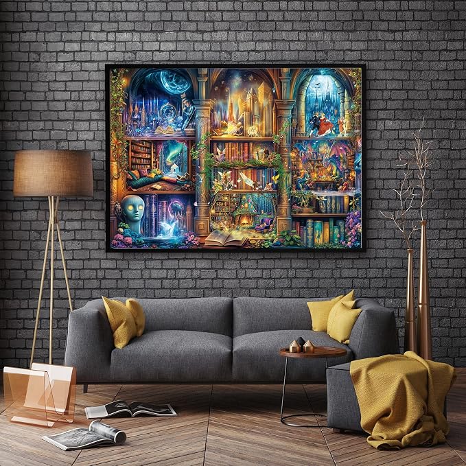 Puzzles for Adults 1000 Pieces, Enchanted Library Jigsaw Puzzle with 1:1 HD Poster, Perfect Interlocking No Dust, Stress Relief Ideal Gift for Family Games