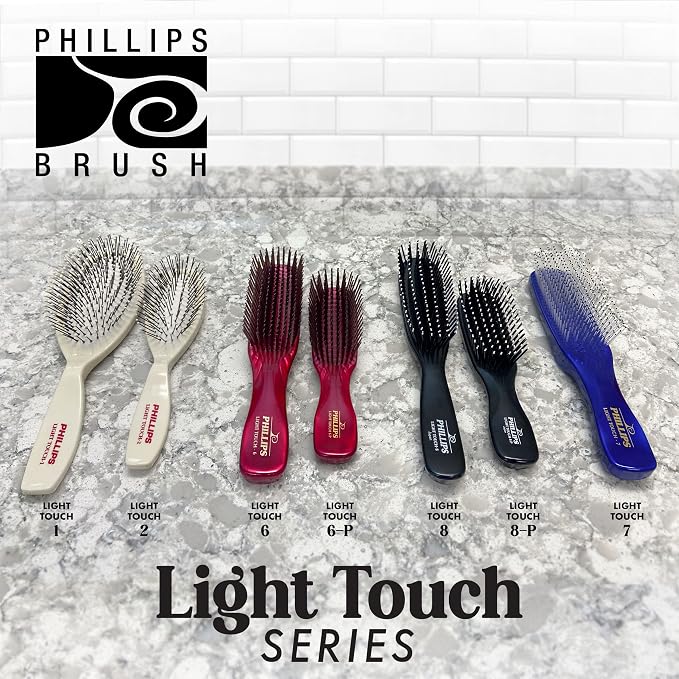 Phillips Brush Light Touch 6 Detangling Hair Brush, Full Size Emerald Green | Flexible Nylon Bristles, Gentle Detangling & Smoothing for All Hair Types, 7.75 Inch Daily Use Hairbrush