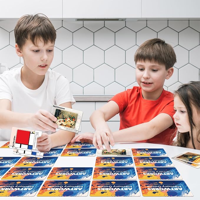 80 PCS Artwork Matching Game, 40 Famous Painting Memory Cards Bilingual Language Picture Match Game, Educational Learning Toys Enhance Memory & Matching Skills for Kids Ages 3 and Up