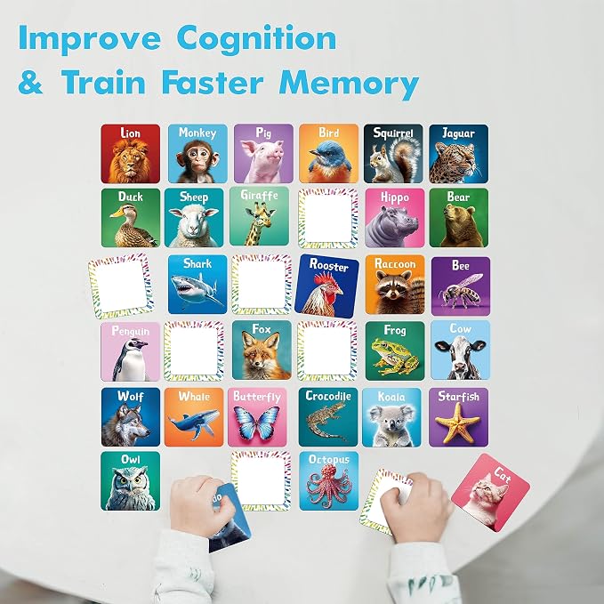 Hebayy 72 PCS Memory Matching Game, Real Animal Matching Cards for Toddlers 36 Pairs Memory Cards for Preschool 4 5 6 Years Old