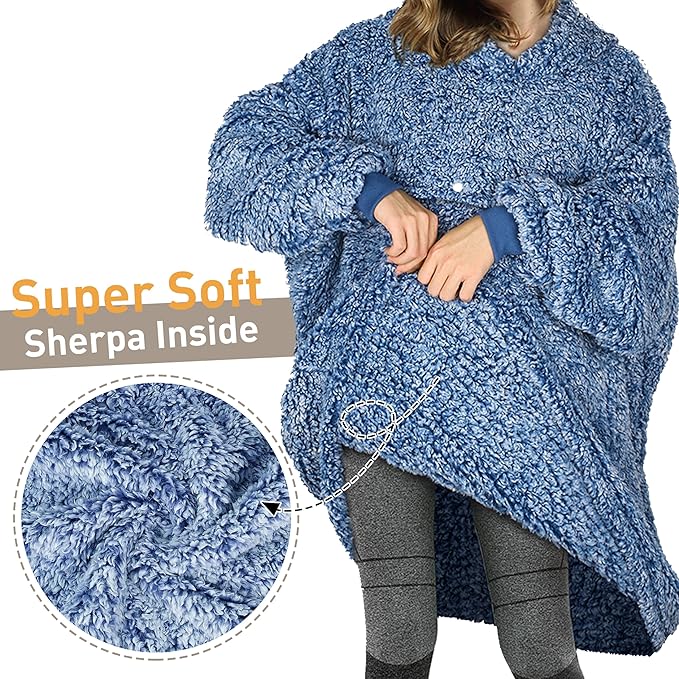 Catalonia Oversized Blanket Hoodie Sweatshirt, Wearable Sherpa Lounging Pullover for Adults Women Men