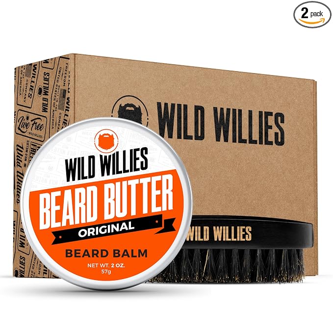 Wild Willies Beard Brush & Beard Balm Leave-In Conditioner Kit, Boar Bristles, Travel Size, Ergonomically-Designed Handle, Promotes Fast Beard Growth & Removes Itch