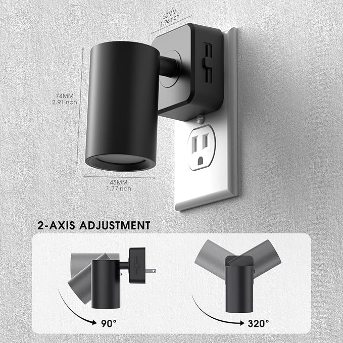 Briignite Night Lights Plug into Wall, 320° Rotation Plug in Night Light, Dusk to Dawn Nightlight, Dimmable Soft White 1W Led Night Light for Bedroom, Spot Light, Kids Room, Stair