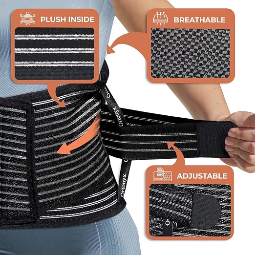 ORTONYX Back Brace for Lower Back Pain, Back Support Belt for Women & Men, Breathable Lower Back Brace with Lumbar Pad, Lower Back Pain Relief for Herniated Disc, Scoliosis, Sciatica/Black M-L