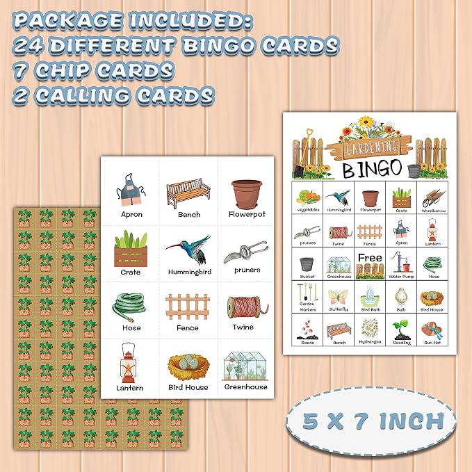 Ycyfckdr Gardening Bingo Cards, 24 Player Garden Tea Party Games, Novel Designs, Adults 18+