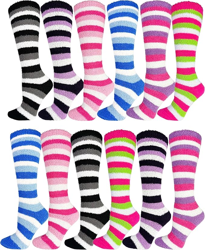 12 Pairs Fuzzy Socks for Women, Soft Fluffy Cozy Thick Warm Winter Holiday Stocking Stuffer Bulk Pack