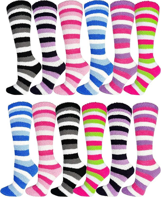 12 Pairs Fuzzy Socks for Women, Soft Fluffy Cozy Thick Warm Winter Holiday Stocking Stuffer Bulk Pack