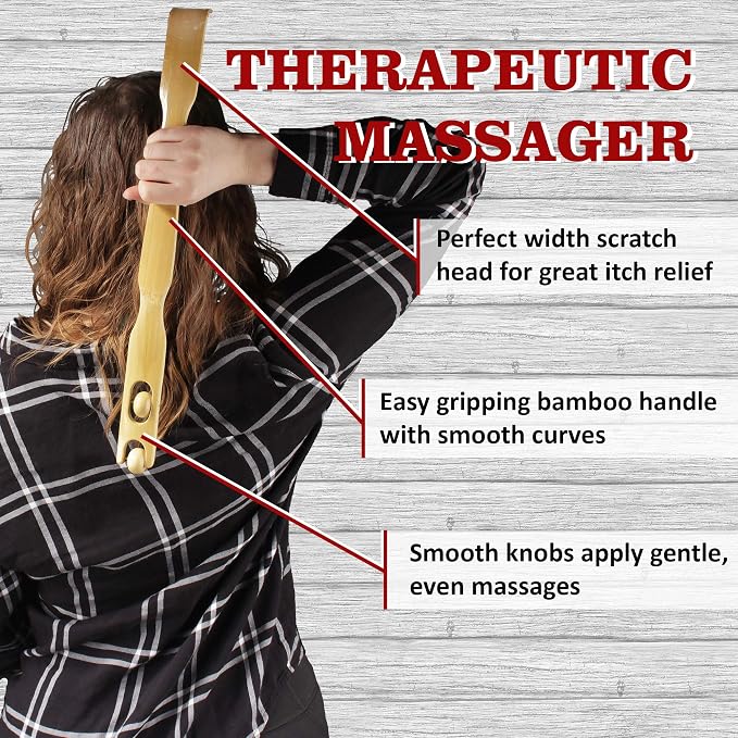 BambooMN 17 Inch Bamboo Wooden Back Scratcher Smooth Massage Roller Handle for Itching Stress Relief, 10 Units